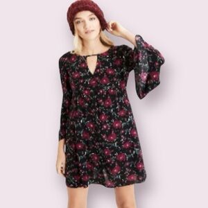 American Eagle Outfitters Black/Wine Boho Floral Mini Dress Size S